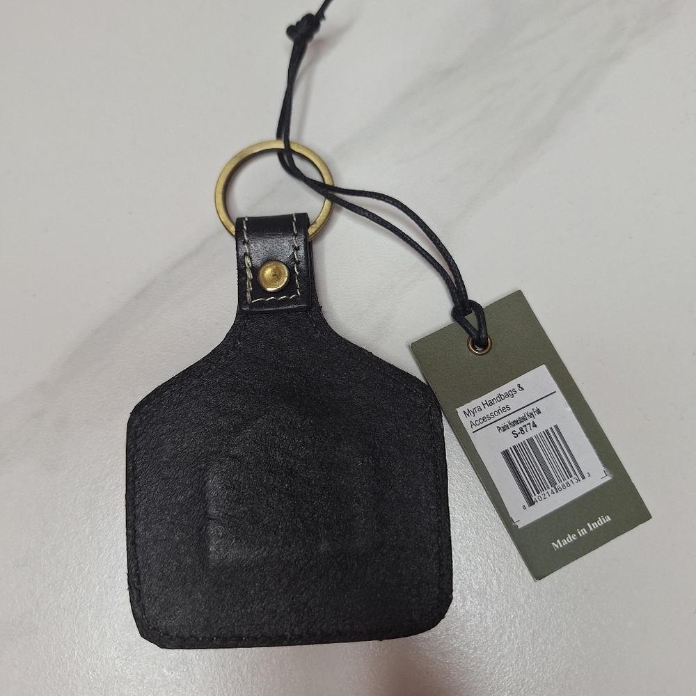 Myra Bag Leather Cowhide Key Fob Bag Charm Prairie Homestead Key Chain Western - Picture 2 of 2